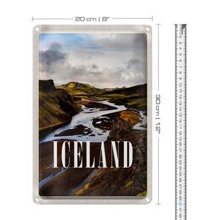 Blechschild Reise 20x30cm Iceland Berge Vulkaninsel