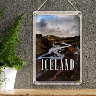 Blechschild Reise 20x30cm Iceland Berge Vulkaninsel