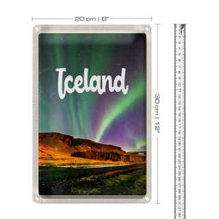 Blechschild Reise 20x30cm Iceland Retro Polarlicht