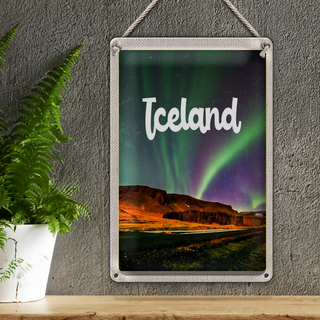 Blechschild Reise 20x30cm Iceland Retro Polarlicht