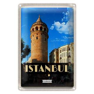 Blechschild Reise 20x30cm Retro Istanbul Turkey Galataturm