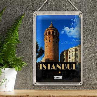 Blechschild Reise 20x30cm Retro Istanbul Turkey Galataturm