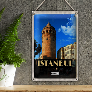 Blechschild Reise 20x30cm Retro Istanbul Turkey Galataturm