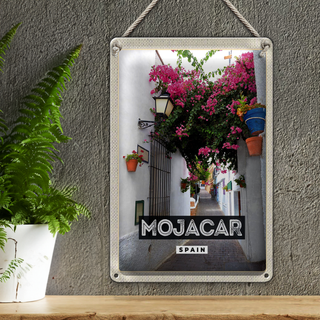 Blechschild Reise 20x30cm Mojacar Spain Spanien Blumen