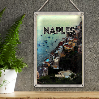 Blechschild Reise 20x30cm Naples Italy Neapel Italien Panorama