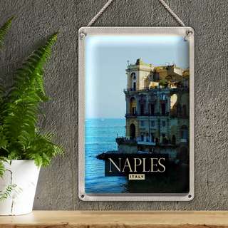 Blechschild Reise 20x30cm Naples Italy Neapel Panorama Meer