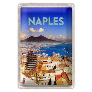 Blechschild Reise 20x30cm Retro Naples Italy Neapel Panorama Meer