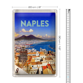 Blechschild Reise 20x30cm Retro Naples Italy Neapel Panorama Meer