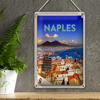 Blechschild Reise 20x30cm Retro Naples Italy Neapel Panorama Meer