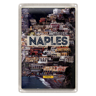 Blechschild Reise 20x30cm Naples Italy Neapel guide of city Meer