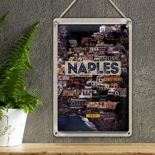 Blechschild Reise 20x30cm Naples Italy Neapel guide of city Meer