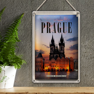 Blechschild Reise 20x30cm Retro Prague Prag Czech Republik