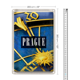 Blechschild Reise 20x30cm Prague Prag astronomische Uhr