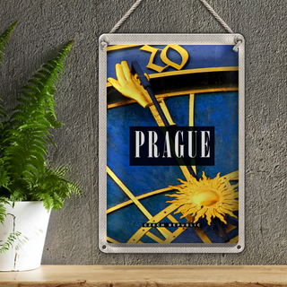 Blechschild Reise 20x30cm Prague Prag astronomische Uhr