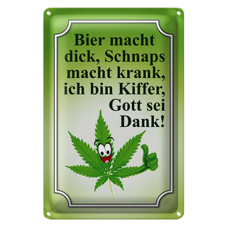 Blechschild Spruch 20x30cm Bier macht dick Schnaps krank