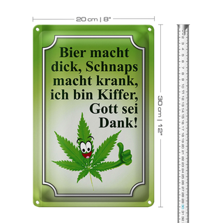 Blechschild Spruch 20x30cm Bier macht dick Schnaps krank