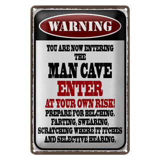 Blechschild Spruch 20x30cm warning man cave enter at your risk