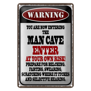 Blechschild Spruch 20x30cm warning man cave enter at your risk