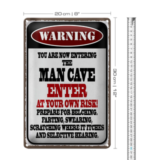 Blechschild Spruch 20x30cm warning man cave enter at your risk