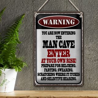 Blechschild Spruch 20x30cm warning man cave enter at your risk