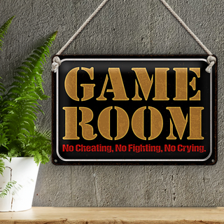 Blechschild Spruch 30x20cm Game room no cheating no fighting