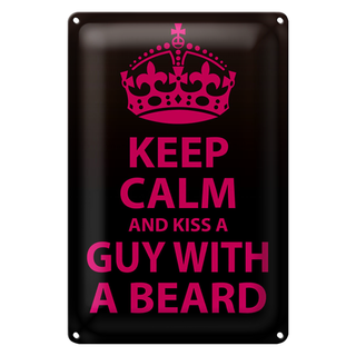 Blechschild Spruch 20x30cm Keep Calm and kiss guy with a beard