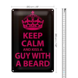 Blechschild Spruch 20x30cm Keep Calm and kiss guy with a beard