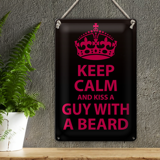 Blechschild Spruch 20x30cm Keep Calm and kiss guy with a beard
