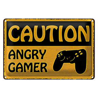 Blechschild Spruch 30x20cm caution angry gamer Vorsicht wütender