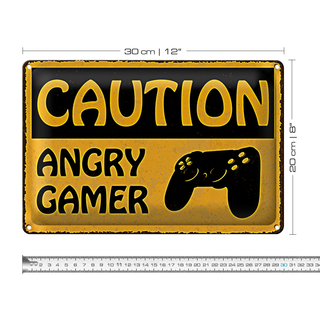 Blechschild Spruch 30x20cm caution angry gamer Vorsicht wütender