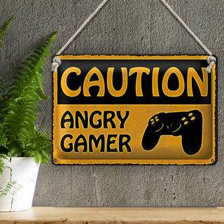 Blechschild Spruch 30x20cm caution angry gamer Vorsicht wütender