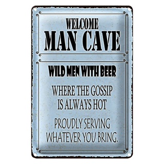 Blechschild Spruch 20x30cm welcome man cave wild men with Beer