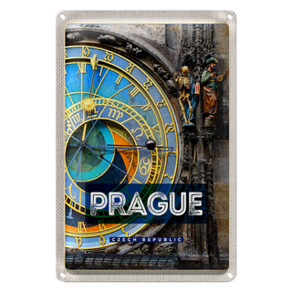 Blechschild Reise 20x30cm Prague Rathausuhr Tschechien