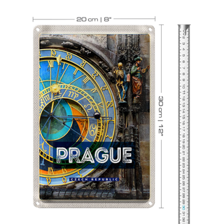 Blechschild Reise 20x30cm Prague Rathausuhr Tschechien