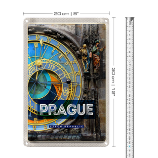 Blechschild Reise 20x30cm Prague Rathausuhr Tschechien