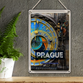 Blechschild Reise 20x30cm Prague Rathausuhr Tschechien