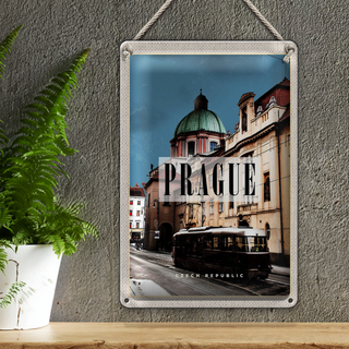 Blechschild Reise 20x30cm Prague Prag Straßenbahn Tschechien
