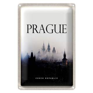 Blechschild Reise 20x30cm Retro Prague Nebel Overview