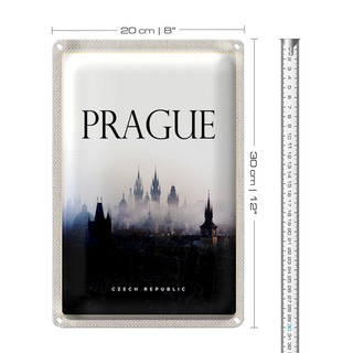 Blechschild Reise 20x30cm Retro Prague Nebel Overview