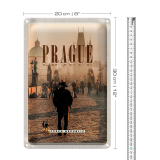 Blechschild Reise 20x30cm Retro Prague Brücke im Nebel