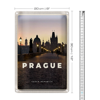 Blechschild Reise 20x30cm Prague Tschechien Sonnenuntergang