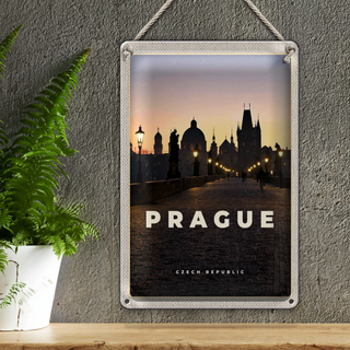 Blechschild Reise 20x30cm Prague Tschechien Sonnenuntergang