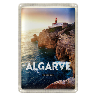 Blechschild Reise 20x30cm Algarve Portugal Klippen Meer Urlaub