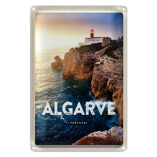 Blechschild Reise 20x30cm Algarve Portugal Klippen Meer Urlaub
