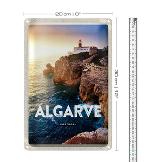 Blechschild Reise 20x30cm Algarve Portugal Klippen Meer Urlaub