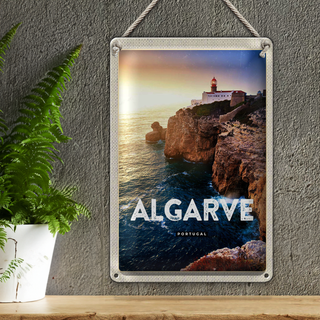 Blechschild Reise 20x30cm Algarve Portugal Klippen Meer Urlaub