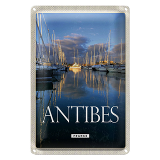 Blechschild Reise 20x30cm Antibes France Yachthafen Meer