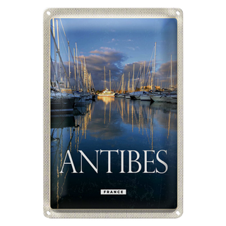 Blechschild Reise 20x30cm Antibes France Yachthafen Meer