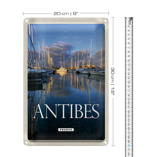 Blechschild Reise 20x30cm Antibes France Yachthafen Meer