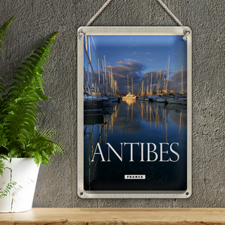Blechschild Reise 20x30cm Antibes France Yachthafen Meer